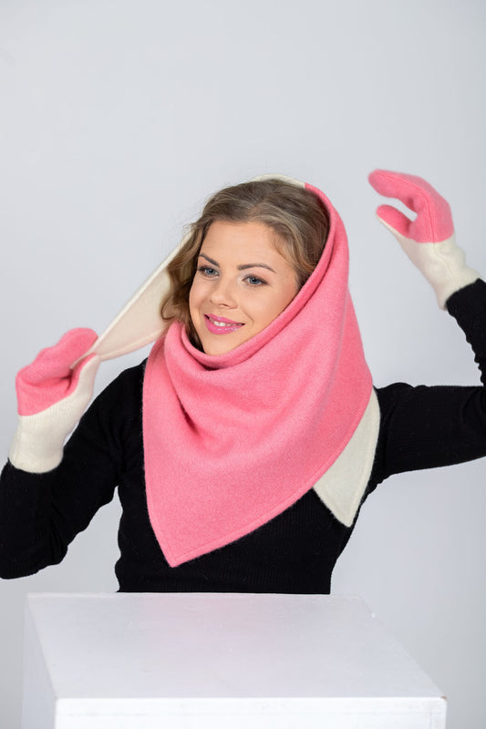 Versatile Handmade Wool Triangle Shawl - Pink, White