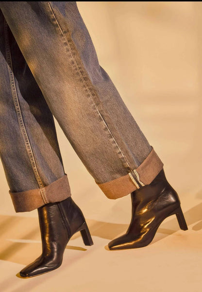 Black Goat Leather Senna Boots – 7.6 cm Block Heel