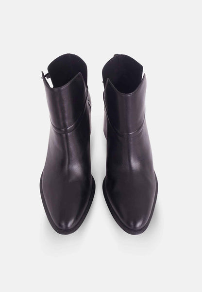 Black Leather Ankle Boots Attalea – Women’s Block Heel Booties