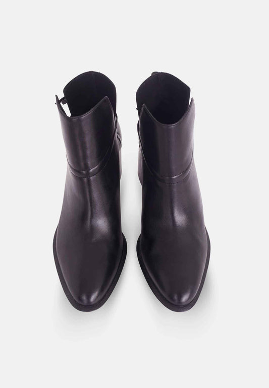 Black Leather Ankle Boots Attalea – Women’s Block Heel Booties