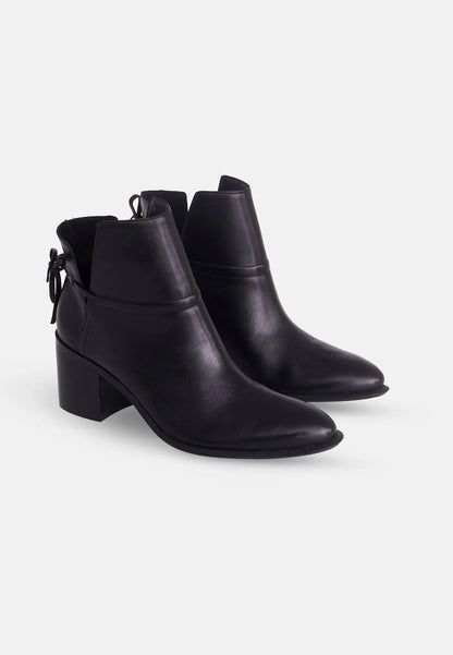 Black Leather Ankle Boots Attalea – Women’s Block Heel Booties
