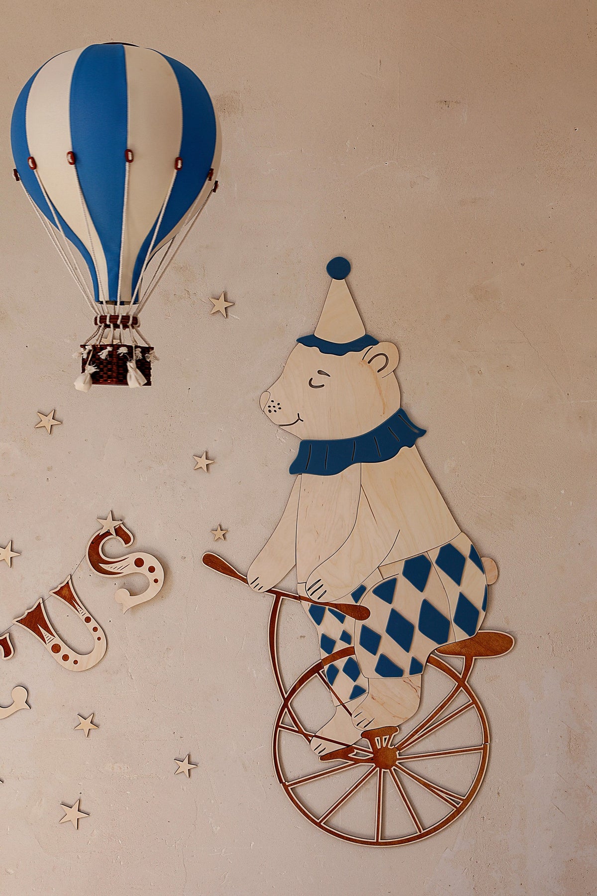 Mr. Bear and his Circus Bike – Wooden Wall Decoration