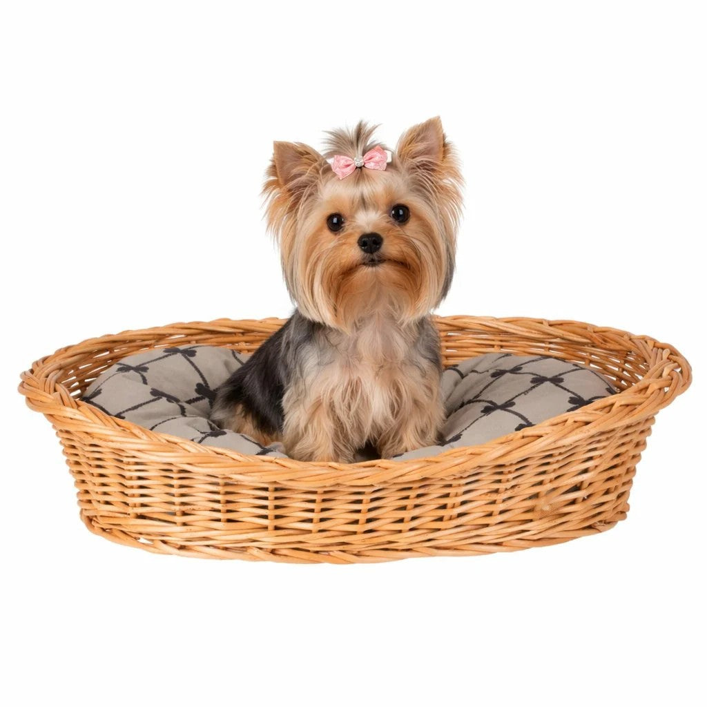 Enovia Natural Wicker Dog Bed With Grey Cushion, 60x43 cm