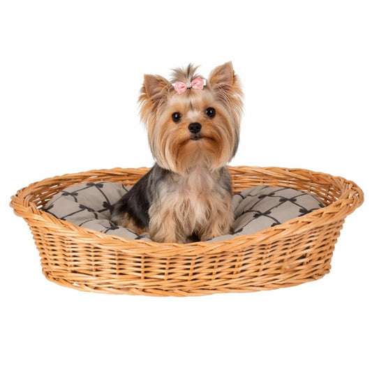Enovia Natural Wicker Dog Bed With Grey Cushion, 60x43 cm