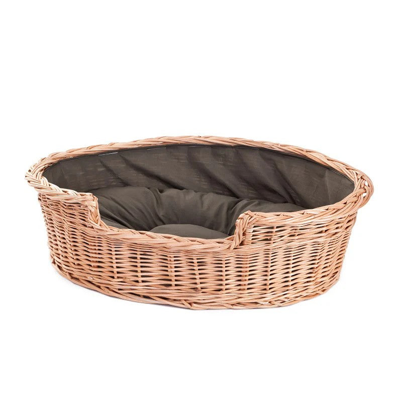 Esmira Natural Wicker Dog Bed With Brown Dot Cushion, 85x67 cm