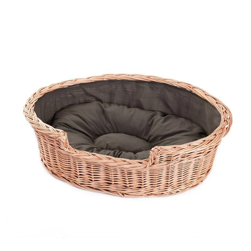 Esmira Natural Wicker Dog Bed With Brown Dot Cushion, 85x67 cm