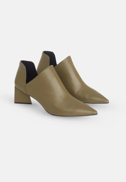 Green Sheepskin Leather Ankle Boots Maranta – Women’s Pointed-Toe Block Heel Boots