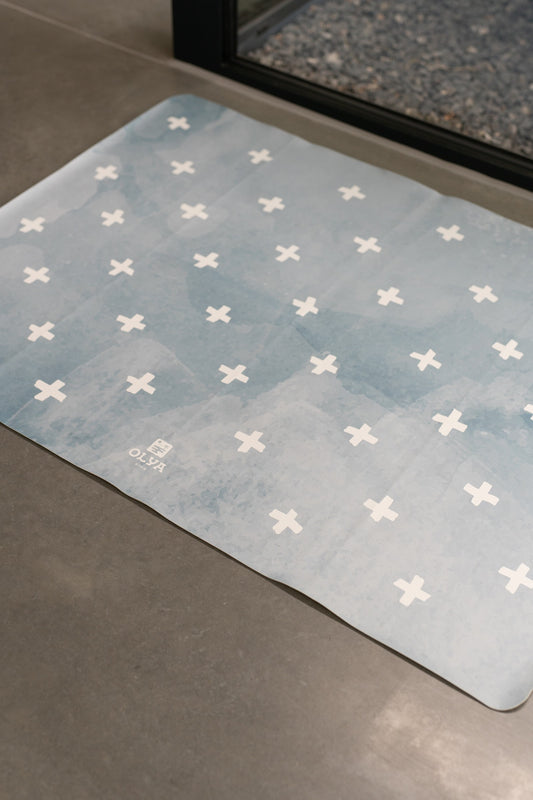 Kids Mealtime Floor Mat, Non-Slip & Waterproof - Cross Azure