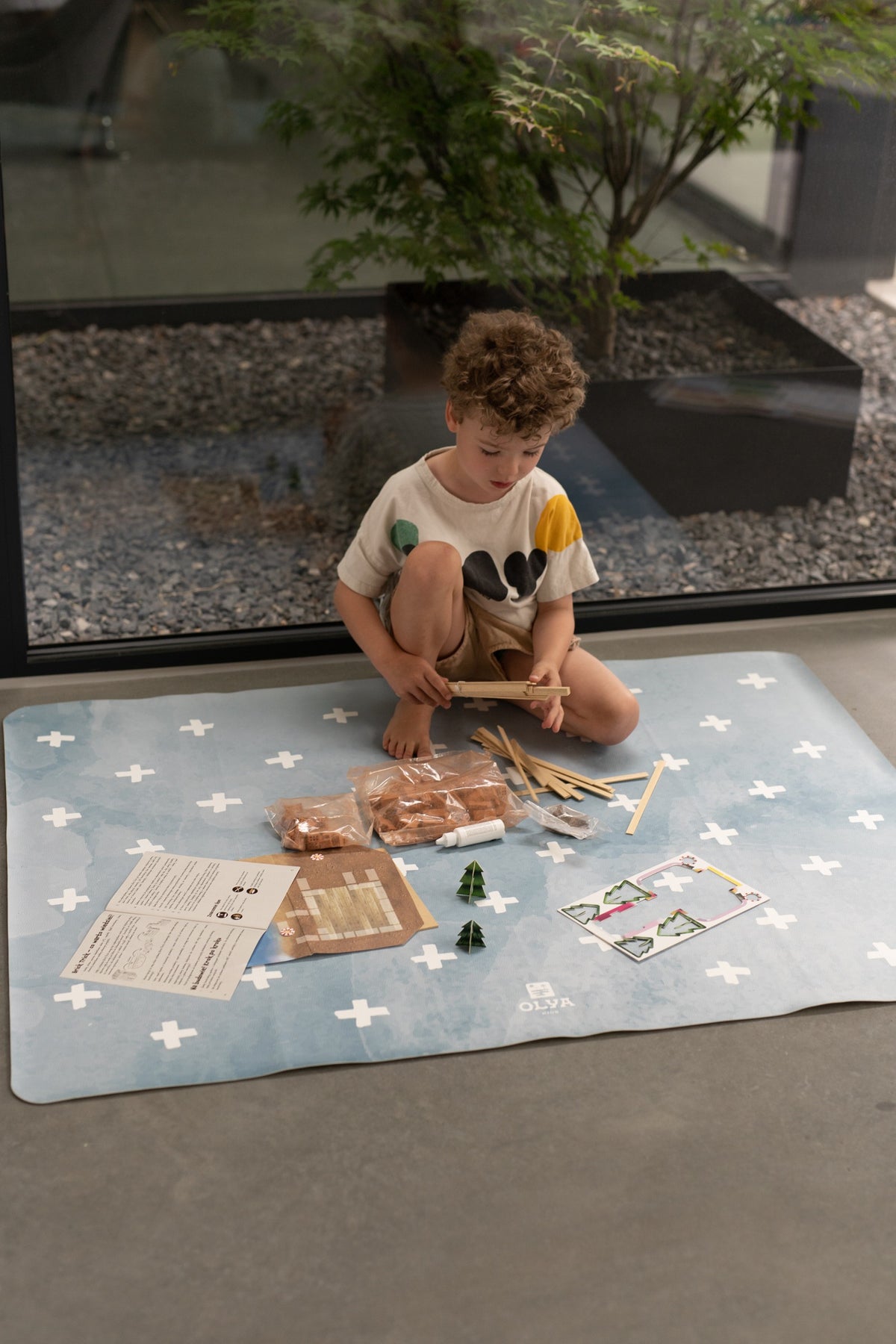 Kids Mealtime Floor Mat, Non-Slip & Waterproof - Cross Azure
