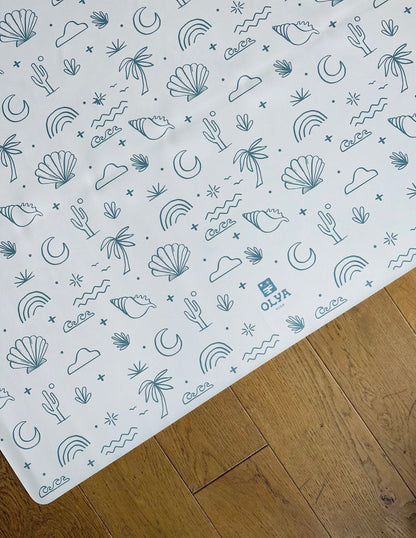 Kids Mealtime Floor Mat, Non-Slip & Waterproof - Palm Beach Azure