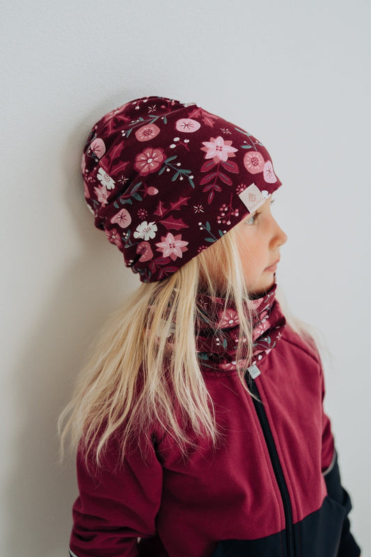 Kids Merino Hat Beanie For Autumn And Spring METTE - Winter Flowers