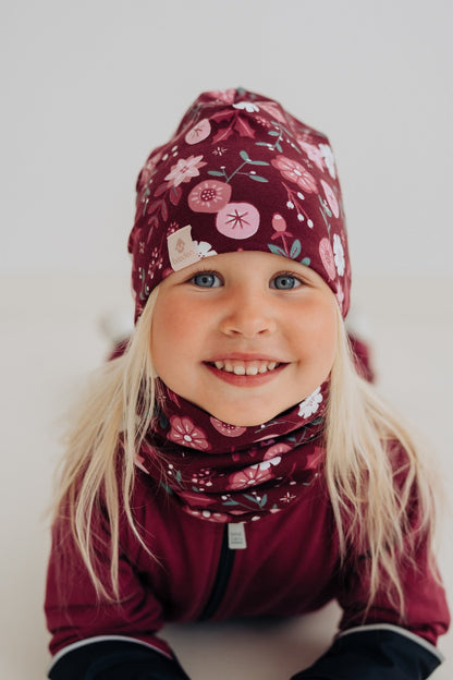 Kids Merino Hat Beanie For Autumn And Spring METTE - Winter Flowers