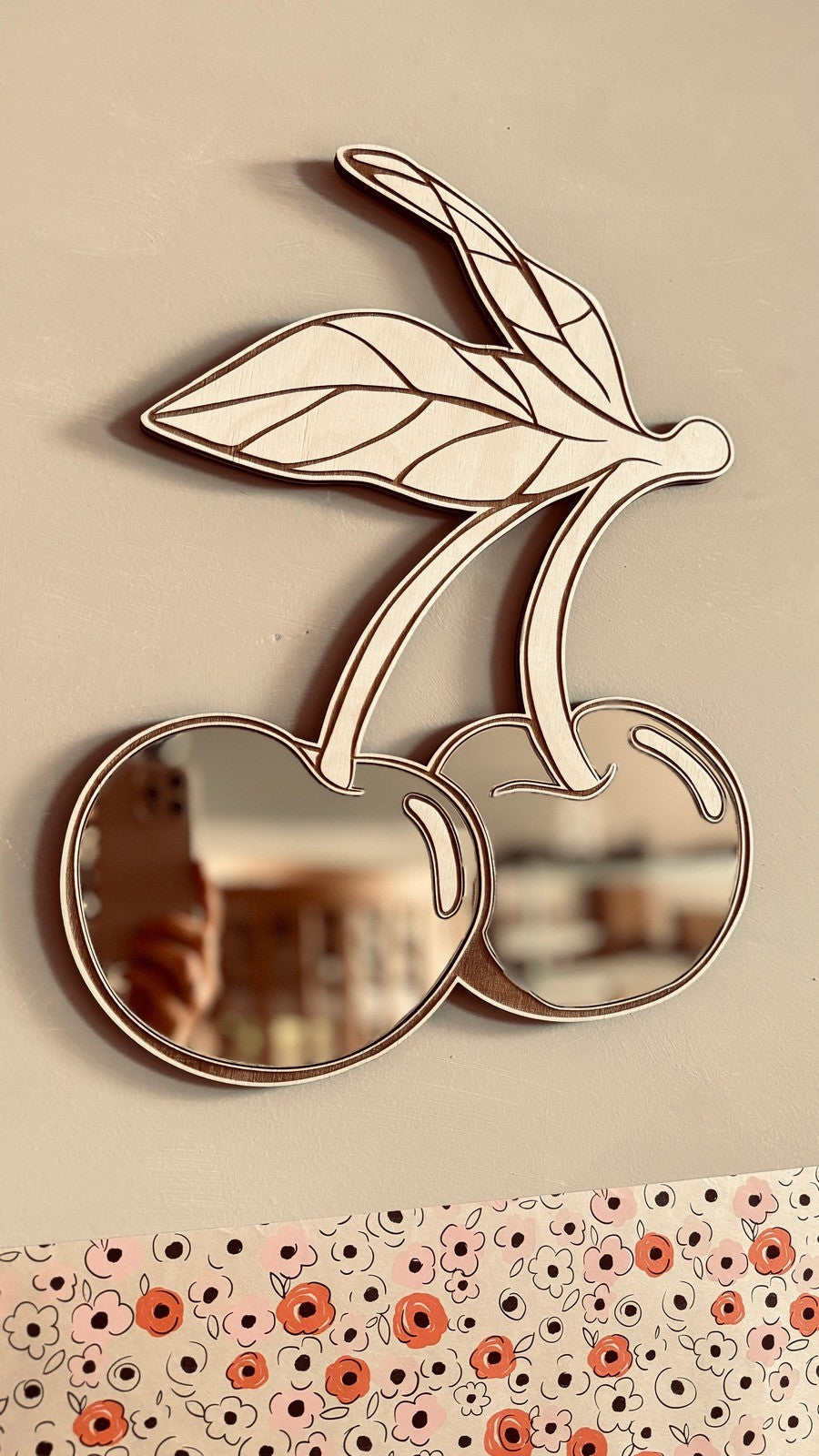 Kids Room Cherry Mirror – Child-Friendly Acrylic & Wood