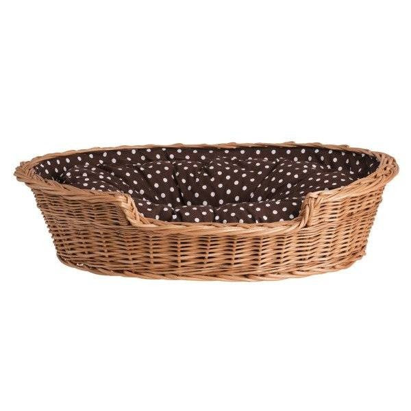 Esmira Natural Wicker Dog Bed With Polka Dot Cushion, 85x67 cm