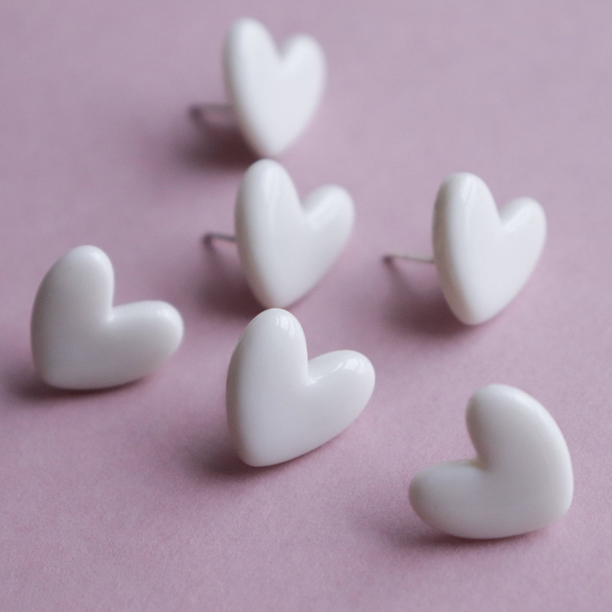 Porcelain Heart Studs -  White