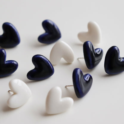 Porcelain Heart Studs -  White
