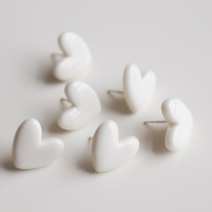 Porcelain Heart Studs -  White