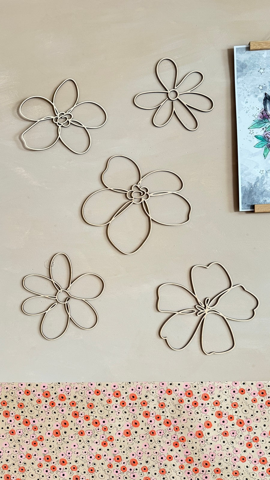 Set of 6 Wooden Flowers Wall Decoration - Wildflowers