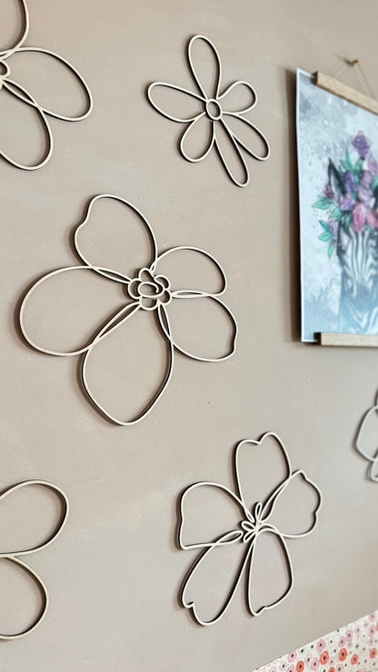 Set of 6 Wooden Flowers Wall Decoration - Wildflowers