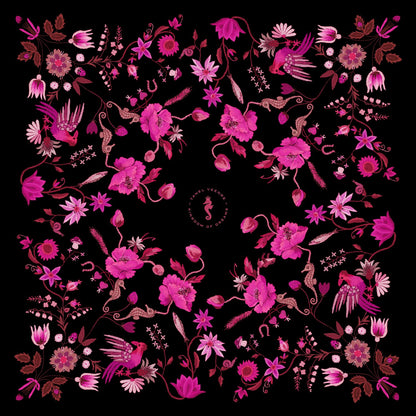 Unimoon Silk Scarf 63 × 63 cm – Black and Pink Floral