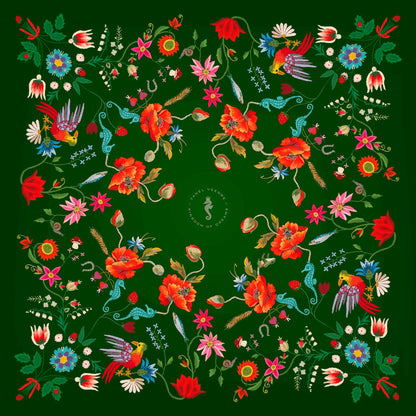 Unimoon Silk Scarf 63 × 63 cm – Green Floral