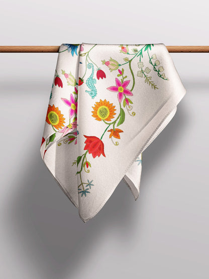 Unimoon Silk Scarf 63 × 63 cm – White Floral