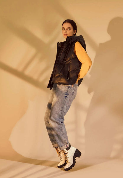 White Combat Boots – Stylish 9 cm Block Heel Design